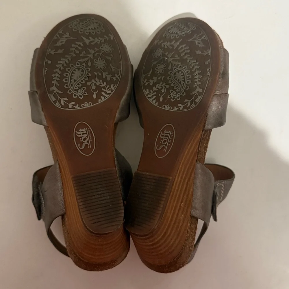 Sofft Verina Wedges Sandals Steel Pewter Silver Metallic Leather Size 6.5